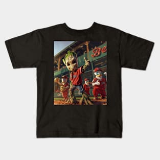 Groot Vs Atlanta Braves Evergreen Endeavor Kids T-Shirt